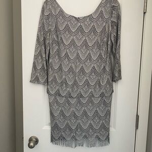 SL Fashions Silver Gray Lace Long Sleeve Dress